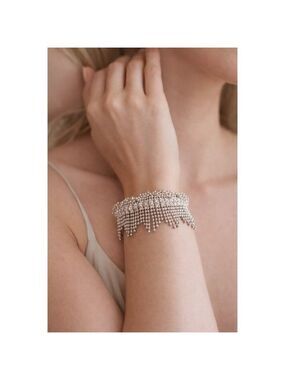 Vintage Silver Plated Rhinestone Waterfall Fringe Bracelet